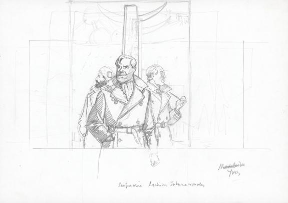 Andr&eacute; Juillard - Blake et Mortimer, Crayonn&eacute; original en vue